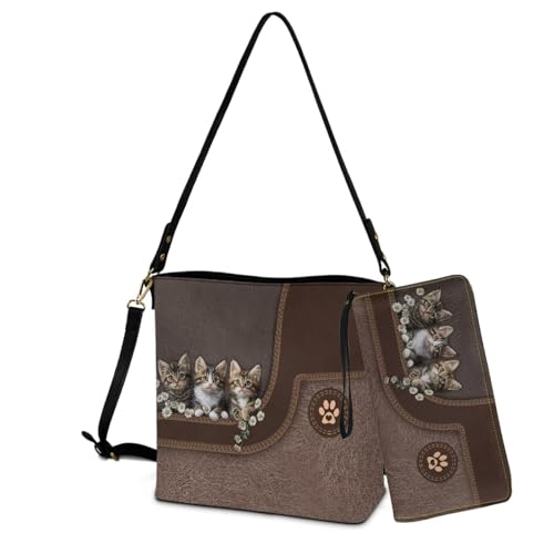 Image of Bucket Crossbody Bag Set for Women Lady, Leather Purse and Wallet Set Large Bucket Bag with Wallet