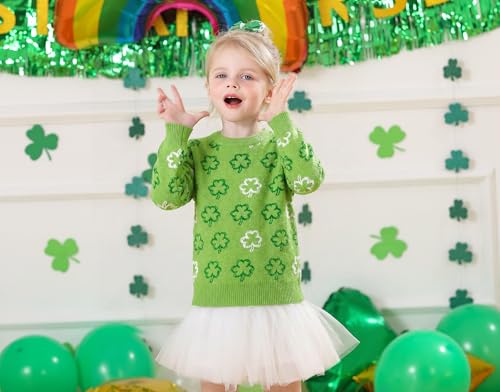 Image of Unisex Toddler St.Patrick's Day Clover Print Sweater Irish Shamrock Knitted Pullover Tops 12M-8Y