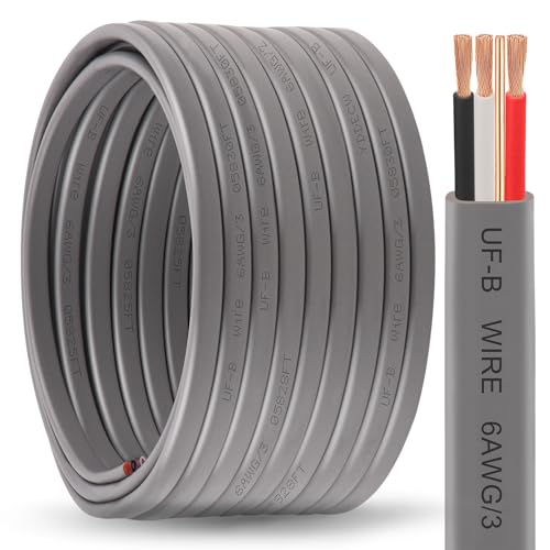 Image of 6 /3 UF-B Wire - 50FT 100% Pure Copper 6AWG 3 Connector Direct Burial Electrical Cable 6 Gauge for Underground Feeder Wet or Corrosive Locations Indoor & Outdoor etc