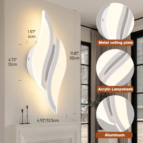 Image of CANEOE Modern LED Wall Sconce 3000K White Indoor Wall Light Fixtures Acrylic Wall Sconce Lighting for Living Room Bedroom Bedside Bathroom Hallway Stairway Wall Lamp (White, 1 Pack,3000K)