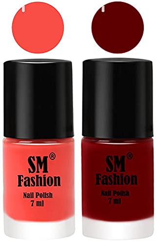 Image of Long Lasting Nail Polish | Nail Paint Combo 7 ml Each) - Set of 2 Coral-Dark Red