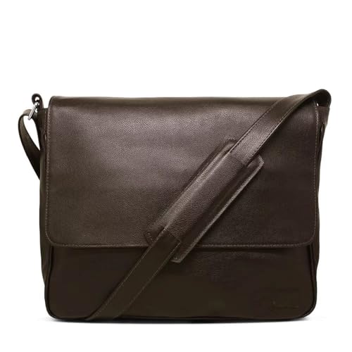 Renné Bolsa Carteiro Masculina de Couro, Preta, Alça Transversal, Estilo Carteiro, Uso Diário (Marrom Café)