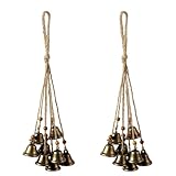 Hanging Witch Bells for Door,2 Pc Door Bell Hanger Christmas Bells for Witchy Home Decor 8 Brass Bells Witchcraft Supplies