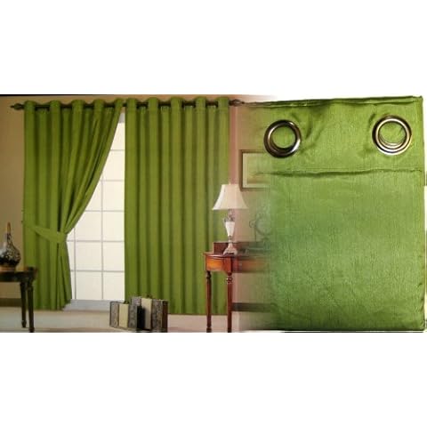 Papa Jones Faux Silk Lined Curtains - Moss Green Cover