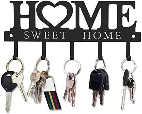 WIPHANY Key Holder Hooks Organizer Hanger Rack Wall Mounted with Screws and Anchors Home Sweet Home Wall Metal Decor for Entryway Front Door Kitchen Hallway Garage Mudroom Office 9.8inches/25cm