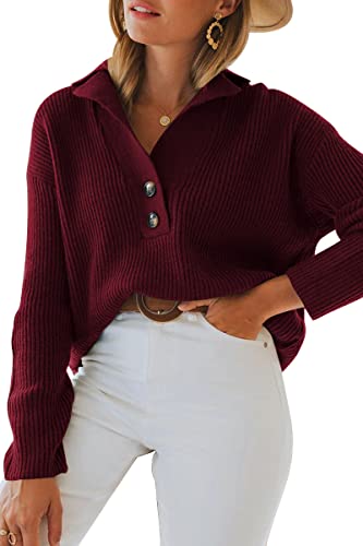 Lillusory 2024 Fall Sweaters Tops For Women Knitted Burgundy Casual Fashion Sweater Dressy Long Sleeves Basic Cute Wine M thumb #2