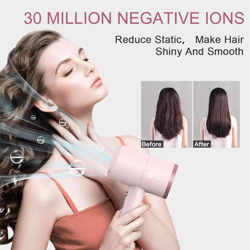 Image of Slopehill Professional Ionic Hair Dryer, Powerful 1800W Fast Drying Low Noise Blow Dryer with 2 Concentrator Nozzle 1 Diffuser Attachments for Home Salon Travel (Pottery Pink and Rose Gold)