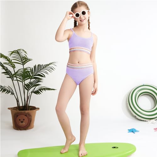 Image of Weixinbuy Girls Swimsuit Color Block Bathing Suit Adjustable Strap Two Pieces Bikini Swimsuits Beach Swimwear for Girls 9-16Y