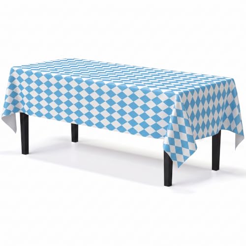 Image of Exquisite Oktoberfest Harvest Table Cover 6 Pack 54 in. x 108 in. Rectangle Plastic Tablecloth Disposable Table Covers for Checkered Blue White Gingham Beer Garden Bavarian German Fall Picnic Sup