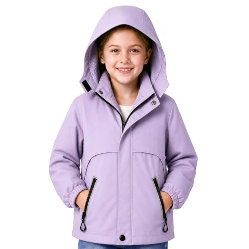 Image of Baogaier Girls Waterproof Jacket Fleece Lined Rain Coats with Zip Pockets