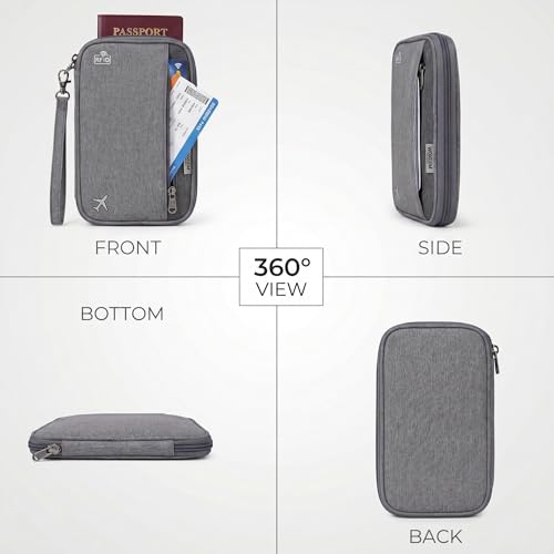 Image of Wooum Passport Case Pouch Bag Holder with Document, Card, Boarding Pass Organizer Holder Passport Organizer case with Handle & RFID (Grey)