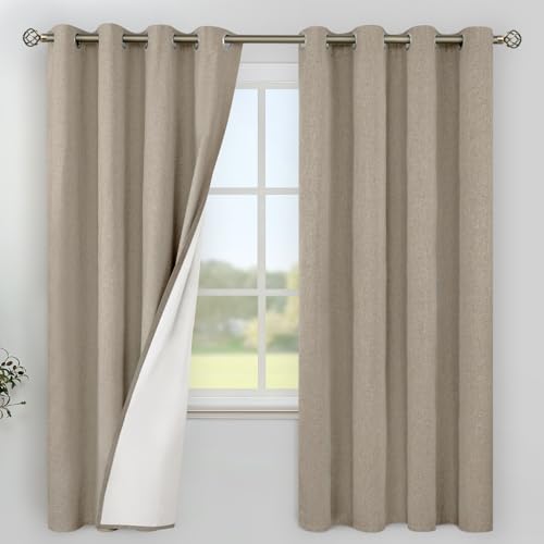 Image of YoungsTex Burlap Linen 100% Blackout Curtains 68 Inch Length for Bedroom, Taupe Thermal Insulated Drapes with Grommet Heavy Darkening for Living Room, 2 Panels, 52 X 68 Inch