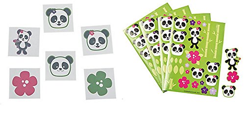 Panda Party Tattoos (72 Pcs) & Sticker Scenes (1 Dozen)