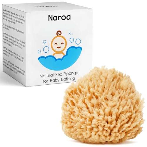 Image of NAROA Natural Baby Bath Sponge in Gift Box | Premium Soft Wool Sea Sponge for Babies | Newborn Bath Time Essentials | Sustainable & Plastic Free (1 Pack)