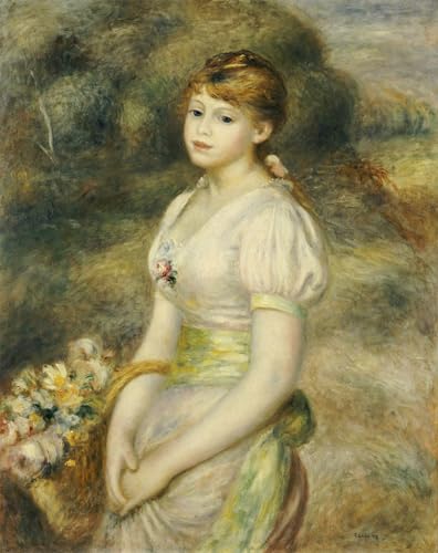 Tableau Jeune fille au panier de fleurs de Renoir impression d'art sur toile 60x90cm