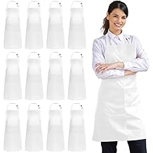 Syntus 12 Pack Bib Apron, Unisex Aprons Adjustable 100% Cotton with 2 Pockets Cooking Kitchen Aprons for Women Men Chef, BBQ Drawing Apron Bulk, White