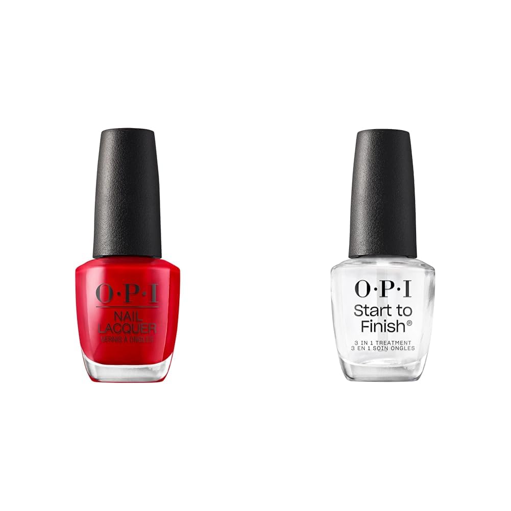 OPI Nail Lacquer Pack Esmalte de Uñas Big Apple Red + Start to Finish (Base + Top + Fortalecimiento de la uña), 15 ml