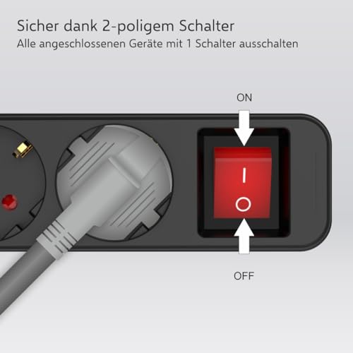 ELRO ES106 6-Fach Steckdosenleiste mit Schalter und 1,5m Kabel – Kindersicherung – Schukostecker – max. 3680 W – TÜV-geprüft - Schwarz – Bild 6