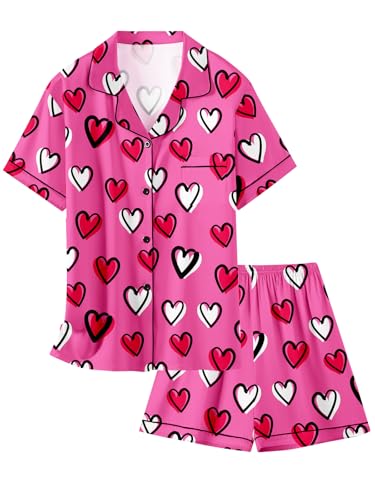 Image of Schbbbta Women Pajamas Set, 2 Pieces Satin Silk Button Down Pjs Short Sleeve Outfits Loungewear