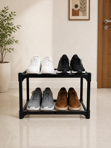 Image of Zemic Plastic Shoe Rack for Home | DIY Shoe Rack for Home Storage Plastic Box Organizer, Chappal Slipper Sandals Stand A