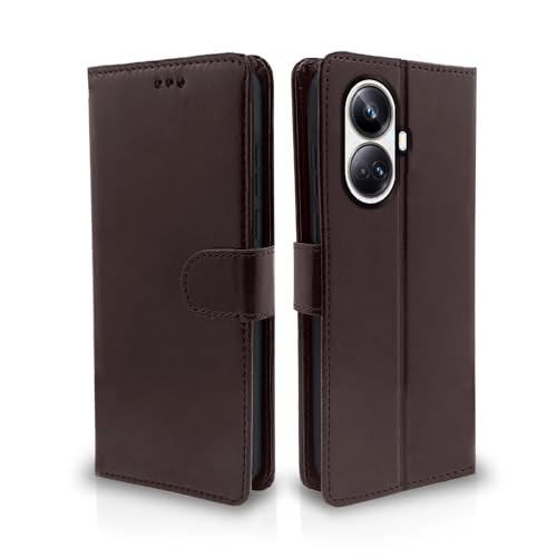 Image of Pikkme Realme 10 Pro Plus 5G Flip Cover Leather Finish | Inside TPU with Card Pockets | Wallet Stand and Shock Proof | Complete Protection Flip Case (Coffee)
