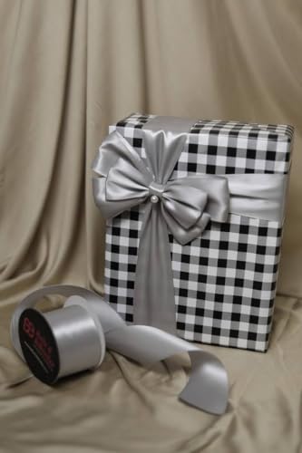 Image of Bells and Whistles Satin Christmas Ribbon (Length: 10 Yards Width: 2 inch) (Metalic Silver)