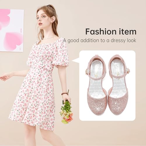 Image of LAURMOSA Girls Dress Shoes Closed Toe Pumps High Heels for Little Big Kid | Flower Shoes for Girls, 1.75-inch Chunky Heel, Ankle Strap, Closed Toe, Wedding, Party, Church, Graduation, First Communion