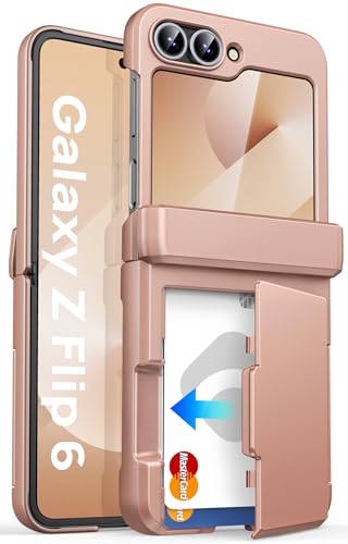 ASAFCASE for Samsung Galaxy Z Flip 6 and Z Flip 7 FE Case Wallet with Card Holder (3 Cards) & Outer Screen Protector & Rugged Hinge Protection, Raised Edges & Fit Stylish Case Phone Cover, Rose Gold