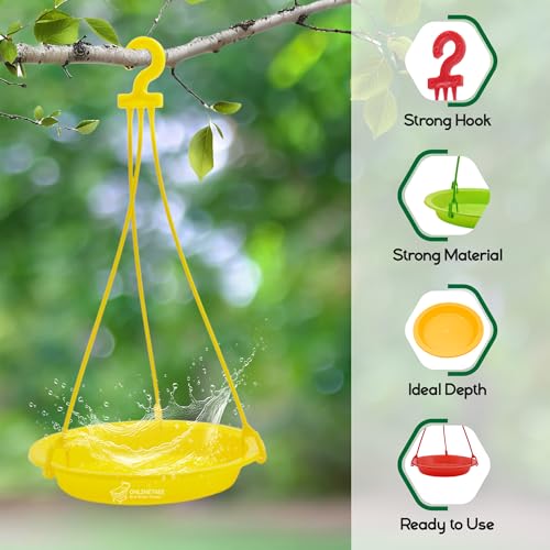 Image of OnlineTree Bird Feeder Hanging Tray for Water | Multi-Color Pack of 3 (Red, Yellow, Green) | Outdoor Bird Water Feeder for Balcony, Garden & Terrace | Hanging Water Bowl for Wild & Pet Birds