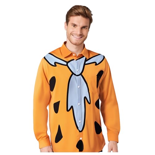 Jaugola Adult Caveman Costume Shirt Printed Long Sleeve Shirts for Men Halloween Party Cosplay Outfit Orange XL