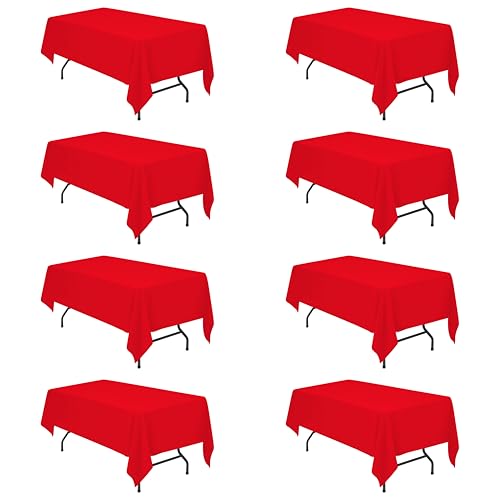 Image of BRILLMAX 8 Pack Red Tablecloths 60x102 Inch for 6ft Rectangle Tables | 150 GSM Polyester Fabric, 15 inch Standard Drop, Water, Stain & Wrinkle Resistant Cloth Cover for Wedding Reception Banquet Party