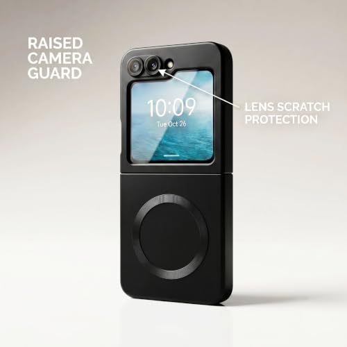Image of amazon basics Premium Mag-Safe Case for Samsung Galaxy Z Flip 5 | Shockproof & Anti-Scratch Cover | Soft Silicone with Wireless Charging | Camera Lens Guard - Black
