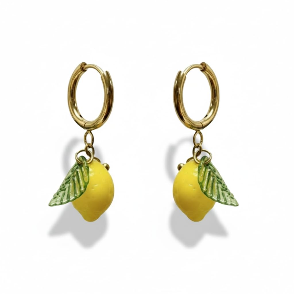 Handgemachte Ohrringe creolen aus 18k Gold vergoldeten Edelstahl mit hängenden Zitrone Anhänger (gold)