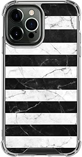 Skinit Clear Phone Case Compatible with iPhone 13 Pro Max - Black and White Striped Marble Design