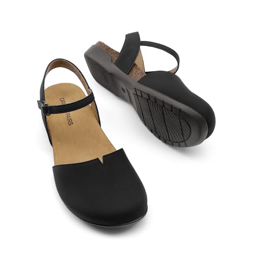 DREAM PAIRS DREAM PAIRS Women's Closed Toe Sandals Arch Support Comfort Cork Footbed Flat Sandals Summer Shoes,Size 6.5,Black,DWUMFS2501