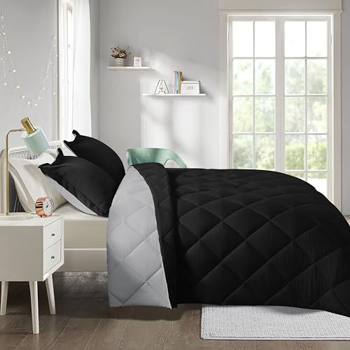 Image of HIG 3pc Black /Gray Twin /Twin XL Bedding Comforter Set Duvet Insert Blanket