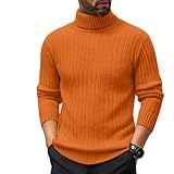 Jersey Hombre Invierno Cuello Alto, Jersey Punto Hombre Manga Larga Color Liso, Jerseys Chic Suéteres Vintage Termica - Adecuado para Primavera, Otoño E Invierno marrón L
