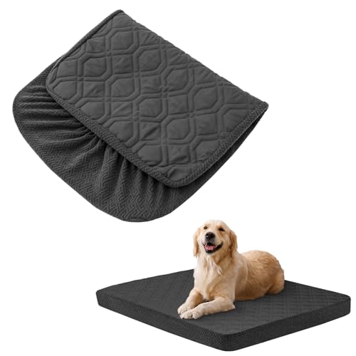 Dog Bed Covers Replacement Washable - Waterproof Dog Bed Covers Quilted, Water Absorbable Pet Puppy Bed Cover for Dog Cat, Cover Only 30Lx70Wx6H Inches Darkgrey