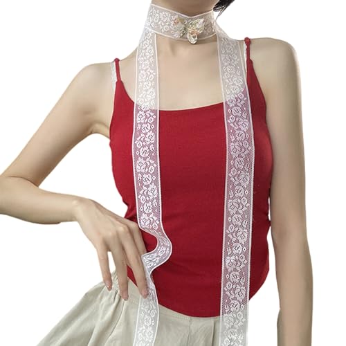 White Lace Scarf for Women Long Skinny Belt Necktie Neck Scarf Girls Scaf Long Neckerchief Skinny Scarf Necktie