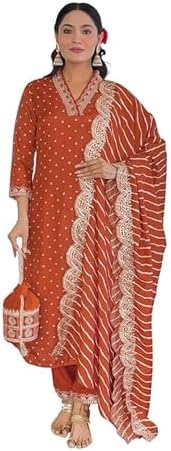 Naixa Women's Rayon Cotton Lining Embroidered Straight Kurta with Pant and Dupatta Sets (NX-470)
