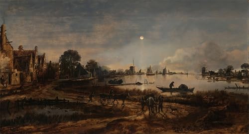 Cuadro en lienzo Vista sul fiume de Aert Van Der Neer pintura famosa 60x90cm