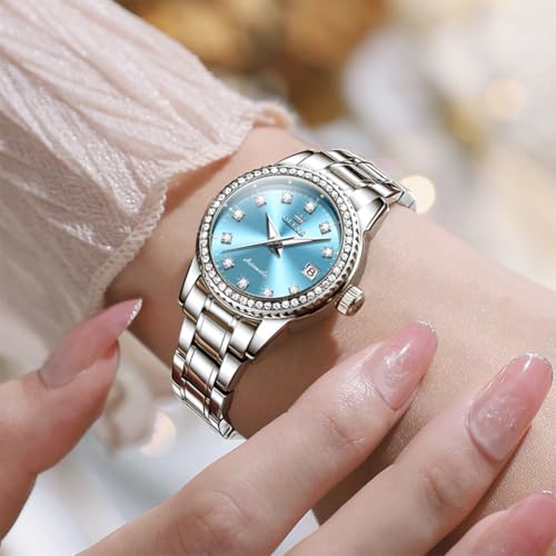 Image of OLEVS Womens Automatic Watch Gold Luxury Diamond Self Winding Ladies Wrist Watches Waterproof Luminous Date