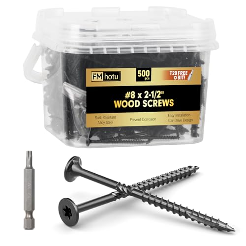 Image of #8 x 2-1 /2 inch Deck Screws, 500Pcs Star Drive Wood Screws, Rust Resistant Timber Screws for Timber /Log /Landscaping Wood, T20 Star Bit Included, Black