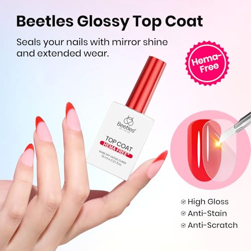 Image of Beetles Hema-Free Gel Top and Base Coat 15ml, TPO Free No Wipe Clear Glossy Nail Polish Set Long Lasting Soak Off UV Lamp Upgraded Safe Low-Sensitivity Formula Nail Gifts for Women