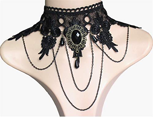 Collier gothique Lolita chaîne perles et pendentif vampire rétro