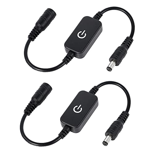 GELRHONR DC5521 Power Inline Switch Cable,2pcs Led Strip Light Touch On/Off SwitchDC Jack (5.5x2.1mm) Cable for Single Color LED Strip Light,Wall Lamp and Other DC 12V Devices