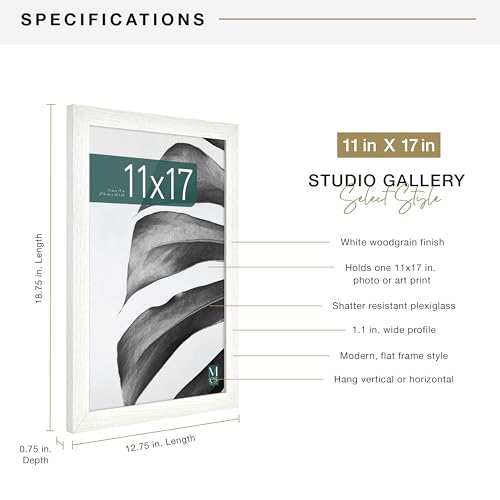 MCS Studio Gallery 11x17 Picture Frame White Woodgrain, Rectangle Photo Frame for Photos, Posters & Art Prints (1-Pack)