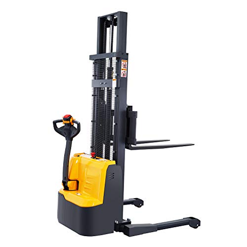 Xilin Full Electric Powered Stacker Material Lift with Straddle Legs 98\" Lifting Height with Adjustable Forks 2200lbs Capacity