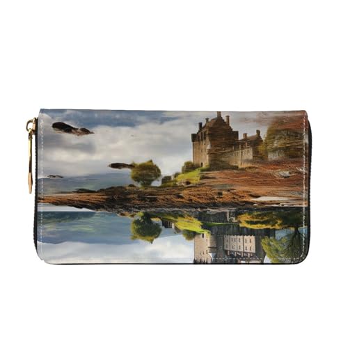 Scotland Castle Water Lake Scottish Women Wallets Leather Zip Around Clutch Purses Waterproof Credit Card Holder With Phone Holder Ladies Travel Coin Purse2