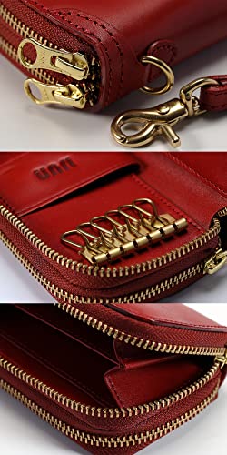 IJUN Handmade Vintage Key Card Case - Full Grain Oil Vegetable Tanned Cowhide Leather (Red)4